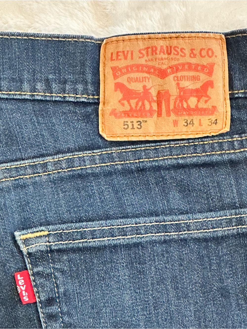 Levi's 513 Slim Straight Jeans Men's 34x33 (Tag 34x34) Dark Indigo Stretch 2014 - Picture 4 of 11